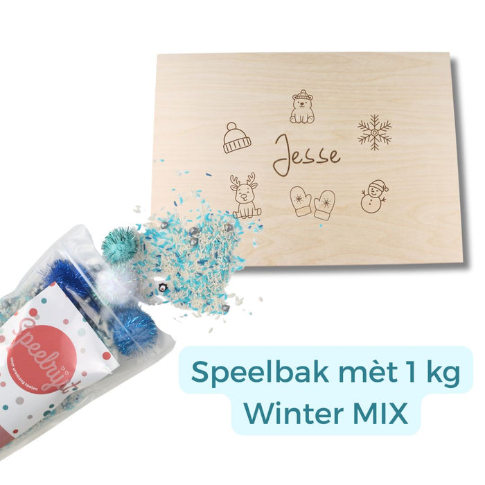 Winter speelgoed op thema met sneeuw, ijs en winterdieren
