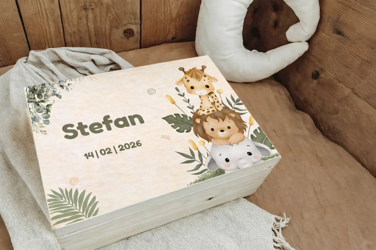 Geboortedatum Bewaarbox klein met naam en geboortedatum – Stefan (personaliseerbaar)