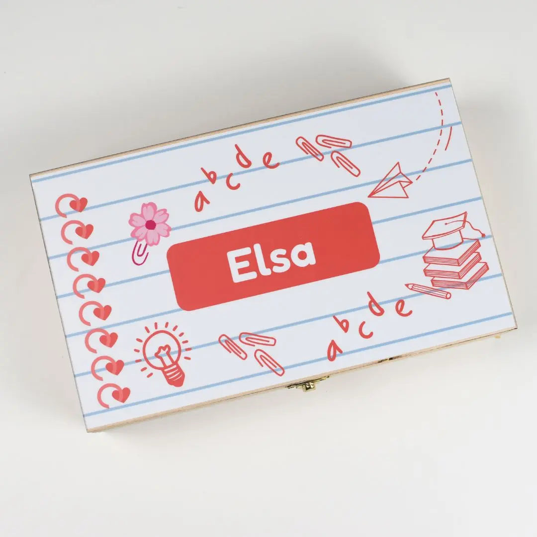 Houten Tekendoos met Naam (gratis) – School Design (ABC & Schrift)