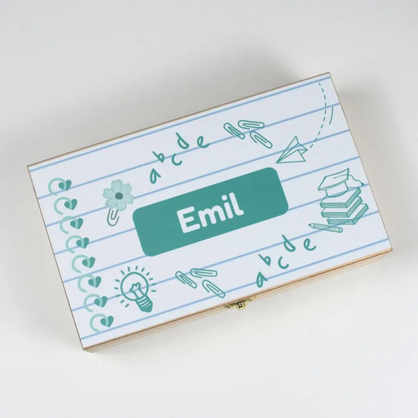 Houten Tekendoos (M) met Naam (gratis) – School Design Groen (ABC & Leren)