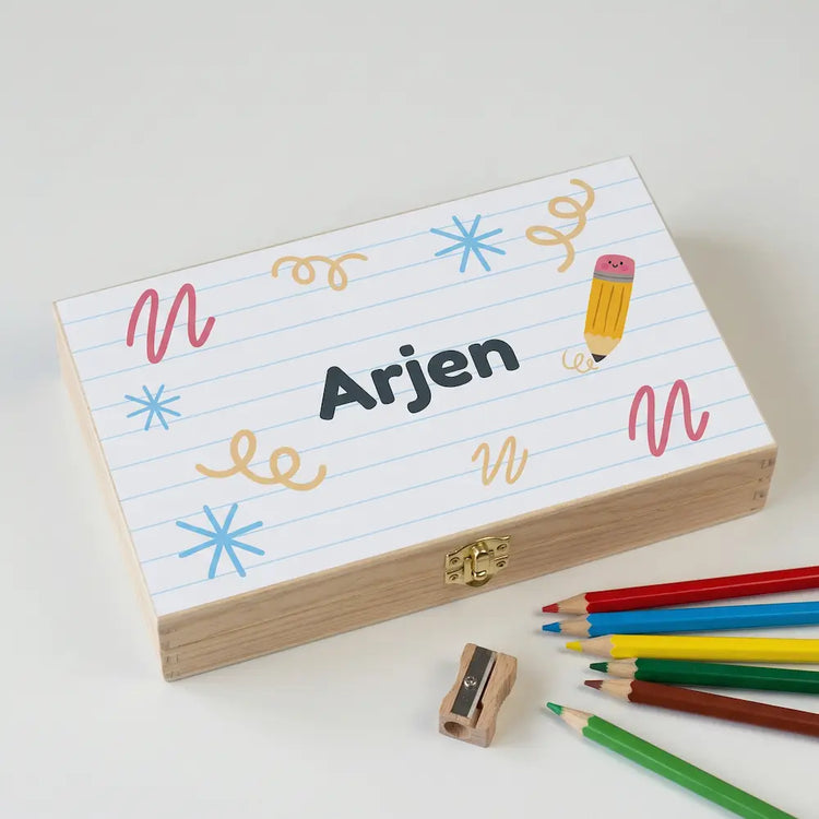 Houten tekendoos met naam