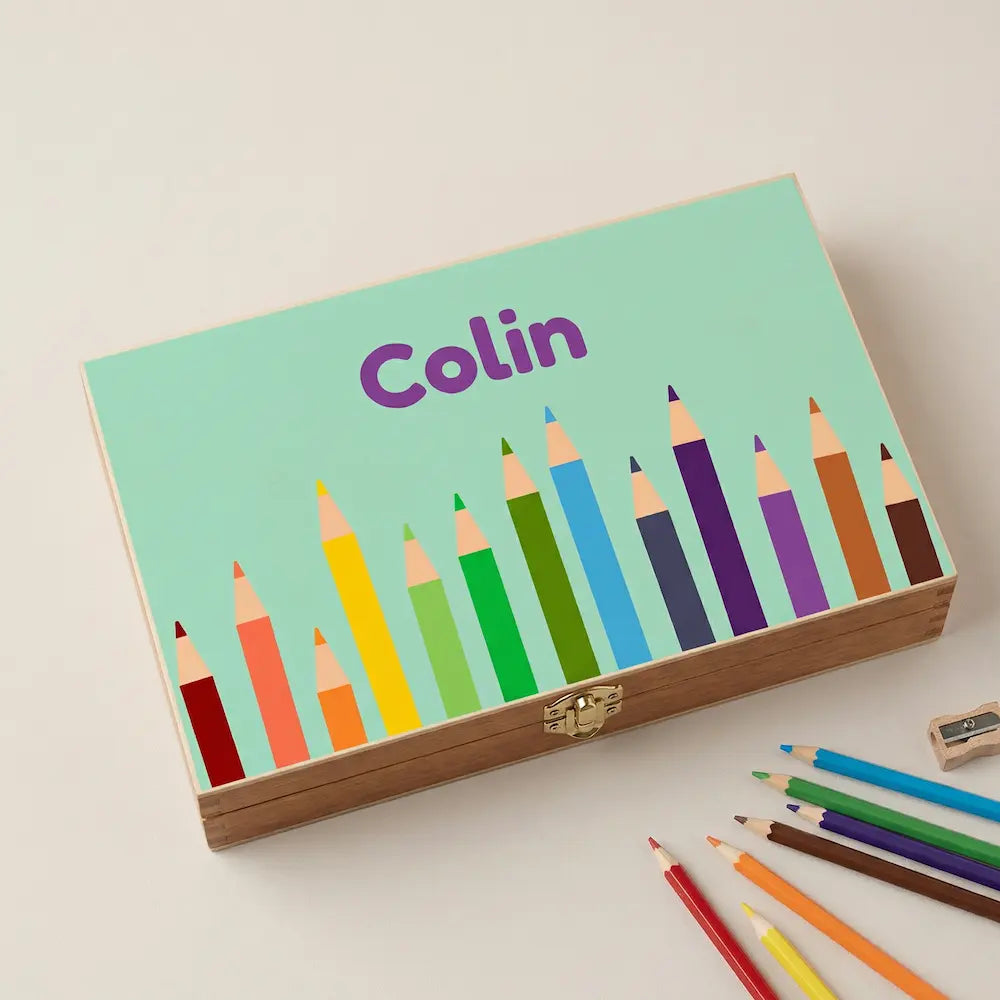 Houten tekendoos met naam (gratis) – perfect voor school en thuis