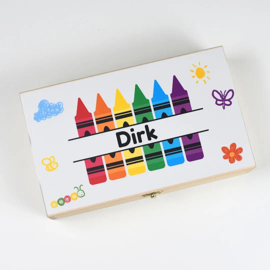Houten tekendoos met naam – opbergkist voor potloden en knutselspullen