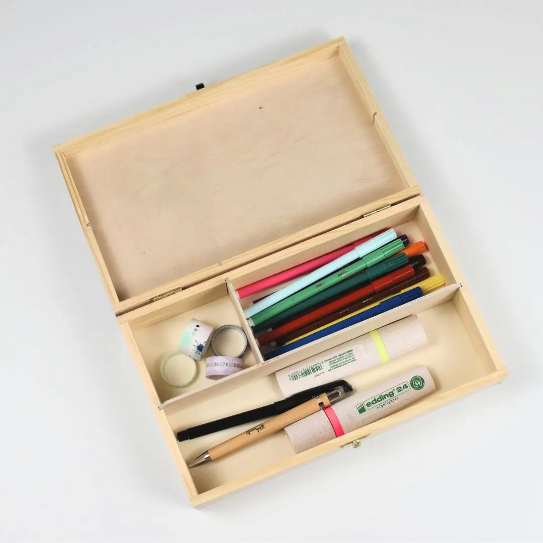 Houten tekendoos met naam – opbergkist voor potloden en knutselspullen