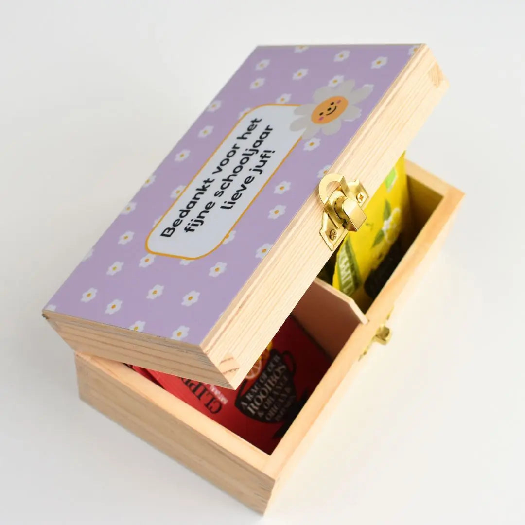 Theedoosje juf – bedankt voor het fijne schooljaar (gepersonaliseerd cadeau)