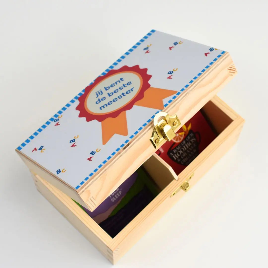 Theedoosje juf of meester – bedankt voor het fijne schooljaar (gepersonaliseerd)