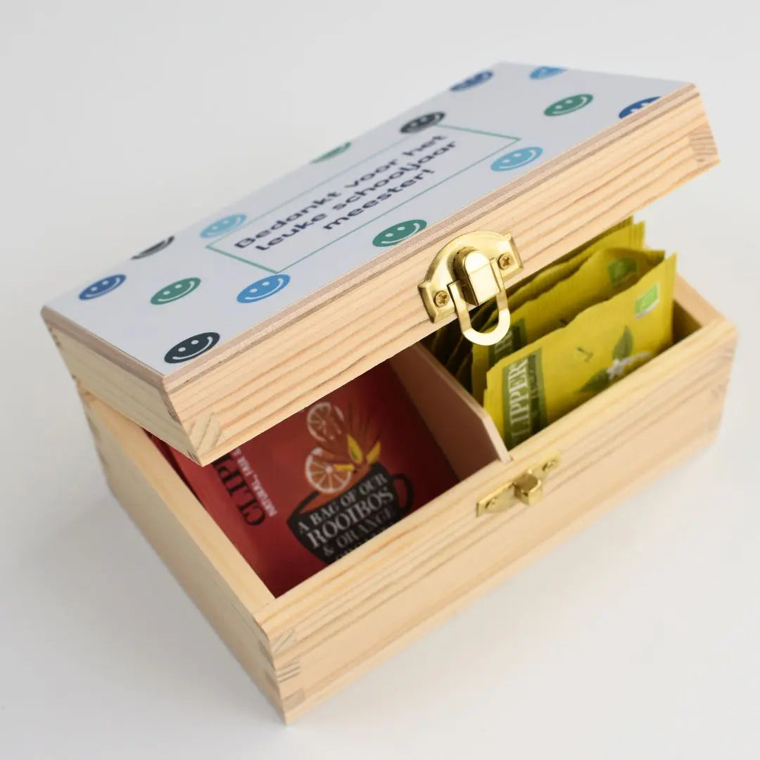 Theedoosje juf/meester cadeau – gepersonaliseerd bedankje