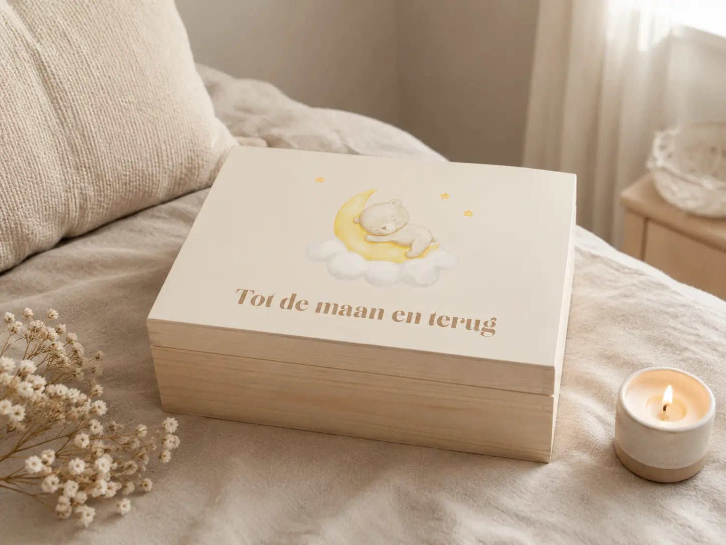 Houten herinneringsbox baby – Tot de maan en terug