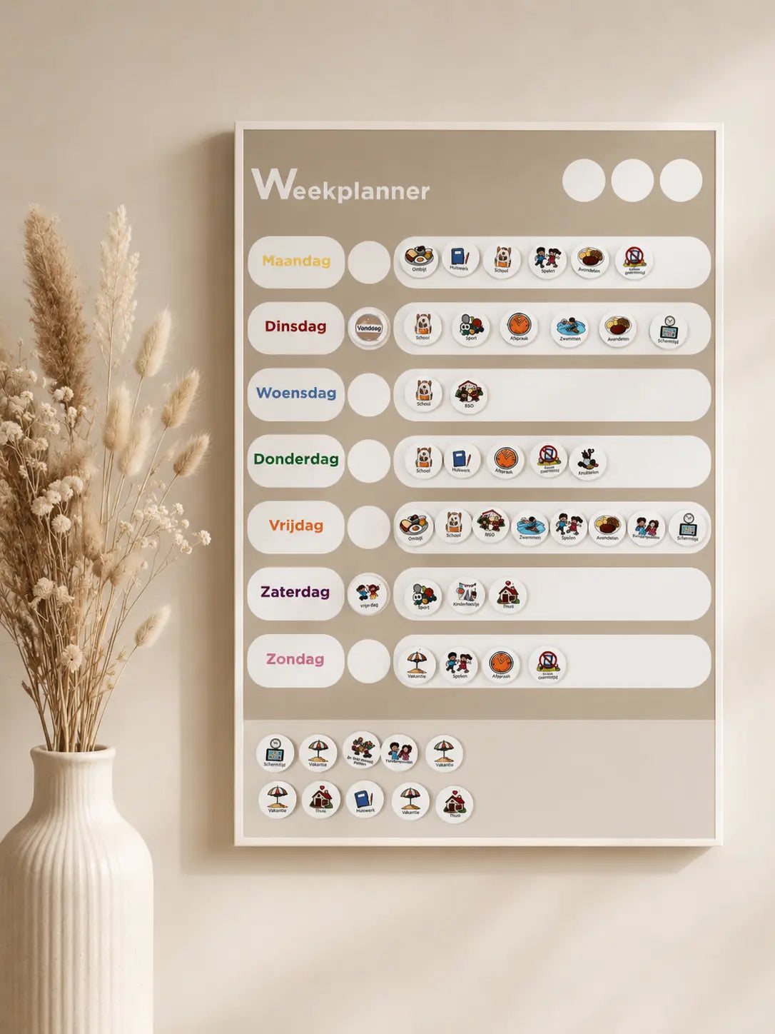 Weekplanner magnetisch zandkleur voor kinderen