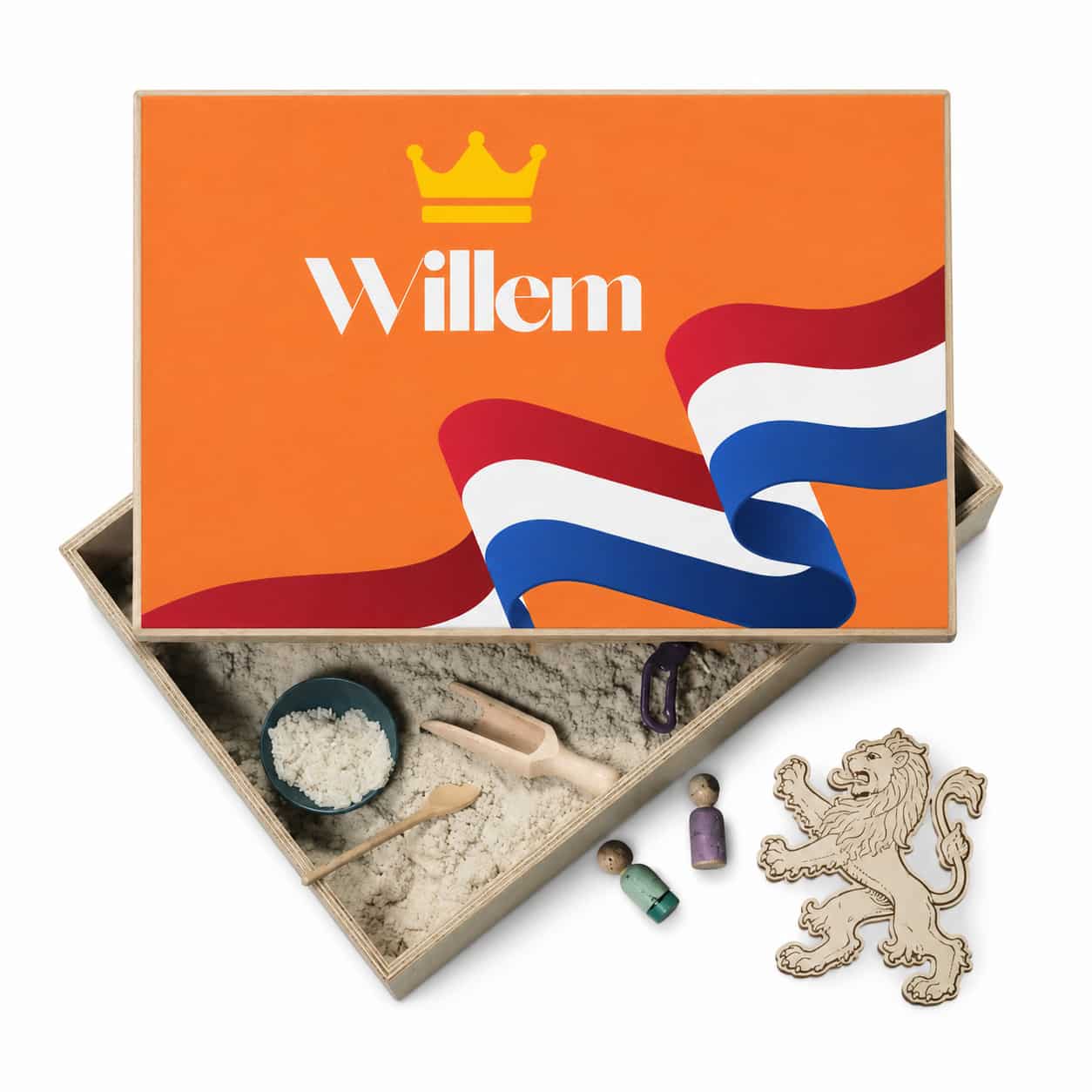 Houten speelbak Holland met naam – full colour deksel