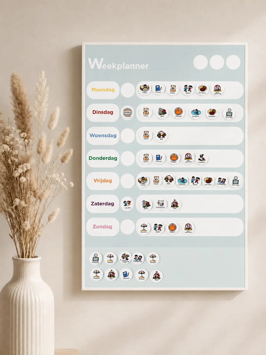 Magnetische weekplanner met ronde pictogrammen