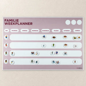 Oudroze magnetische familie weekplanner voor 4 personen met 4 persoonsrijen