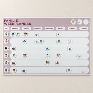 Oudroze magnetische familie weekplanner voor 6 personen met 6 persoonsrijen