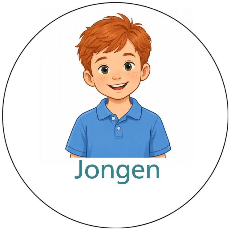 Magnetisch pictogram Jongen J met rood haar en blauwe polo