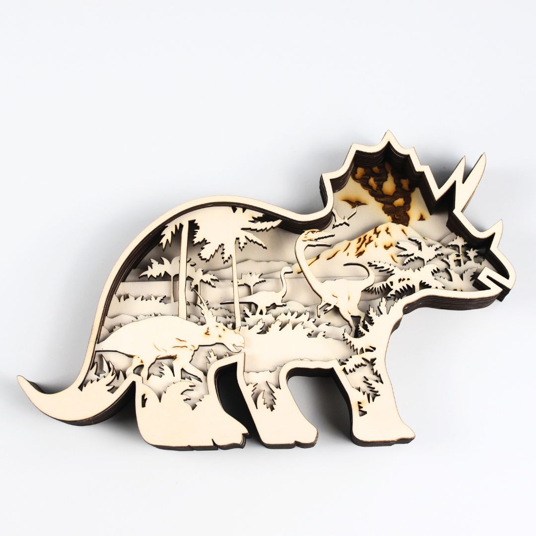Houten Wanddecoratie – Triceratops | Dinosaurus met 3D-effect