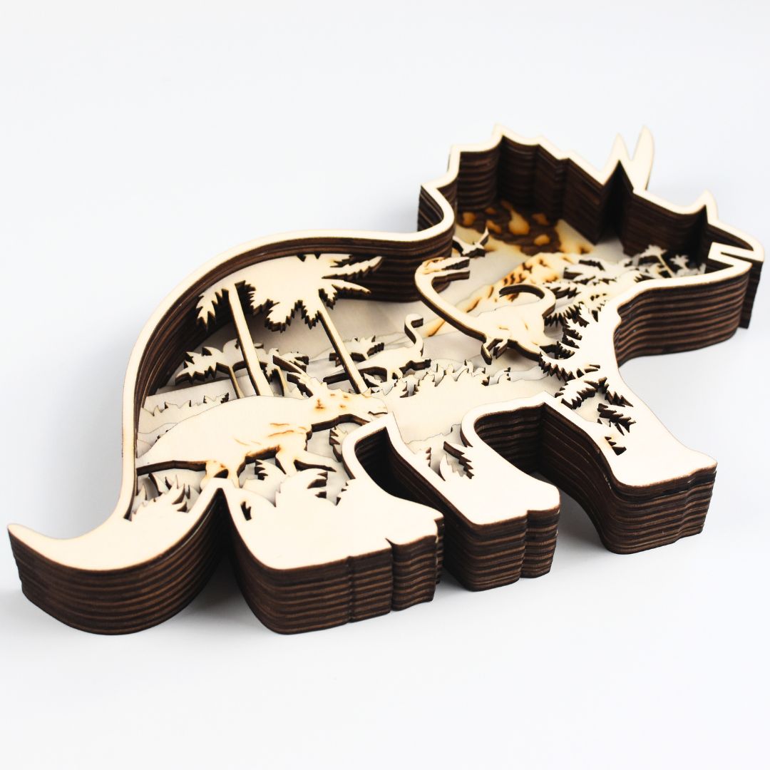 Houten Wanddecoratie – Triceratops | Dinosaurus met 3D-effect